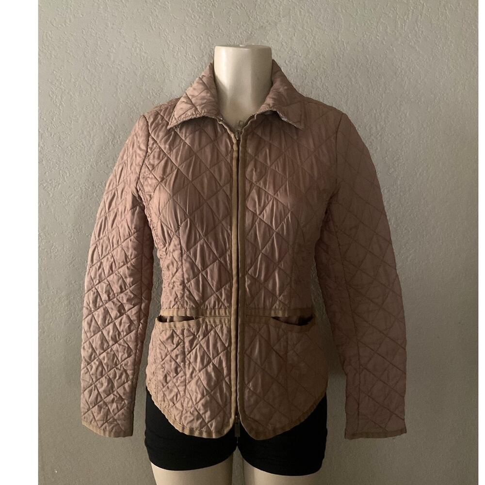Tommy Hilfiger Women’s M Quilted Jacket Tan Brown Diamond Full Zip Lightweight